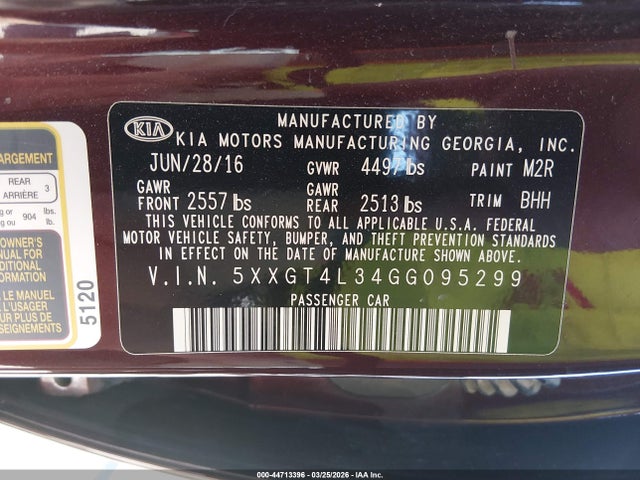 5XXGT4L34GG095299 KIA Optima Lx