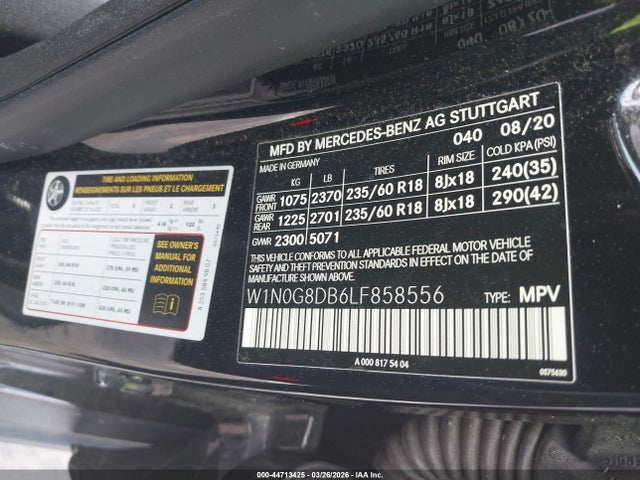 44713425 :رقم المزاد ، W1N0G8DB6LF858556 vin ، 2020 Mercedes-benz Glc 300 مزاد بيع