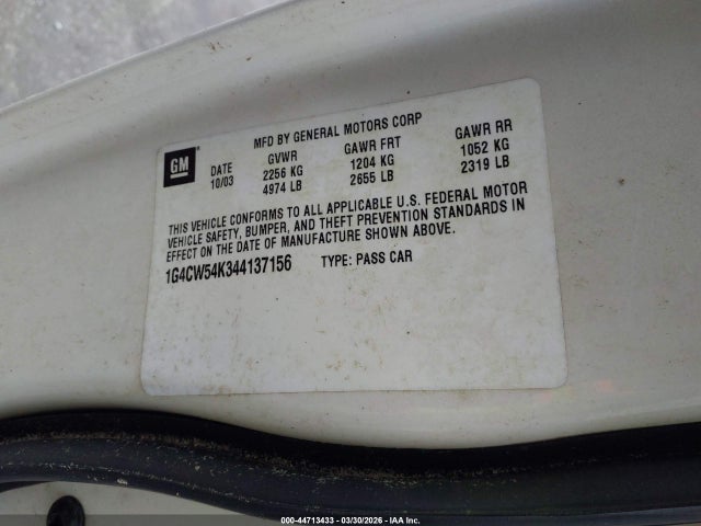 44713433 :رقم المزاد ، 1G4CW54K344137156 vin ، 2004 Buick Park Avenue مزاد بيع