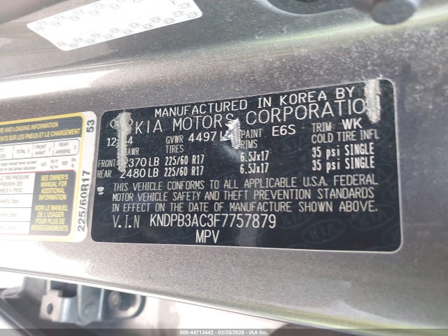 44713442 :رقم المزاد ، KNDPB3AC3F7757879 vin ، 2015 Kia Sportage Lx مزاد بيع