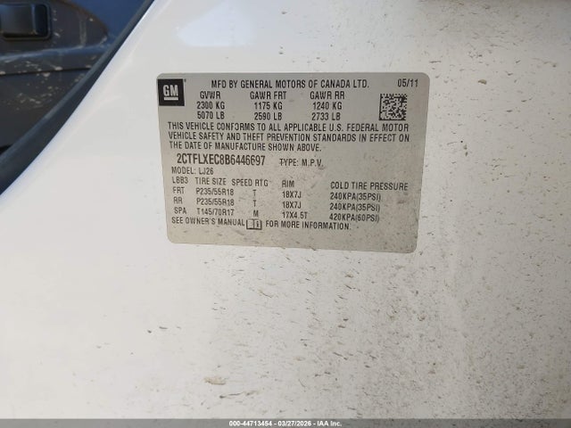 Продажа на аукционе авто 2011 Gmc Terrain Slt-2, vin: 2CTFLXEC8B6446697, номер лота: 44713454