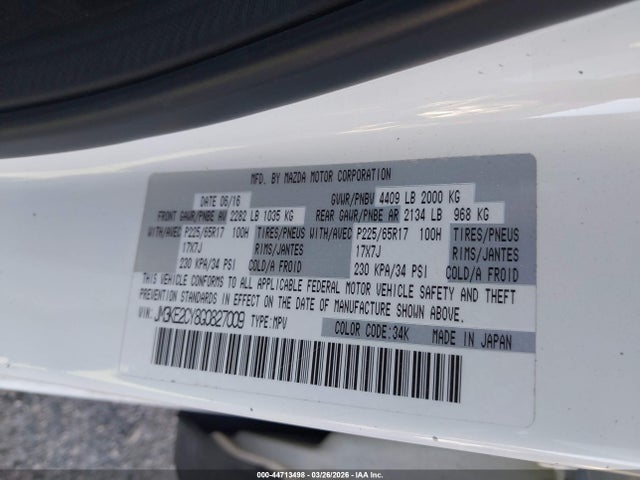 Продажа на аукционе авто 2016 Mazda Cx-5 Touring, vin: JM3KE2CY8G0827009, номер лота: 44713498