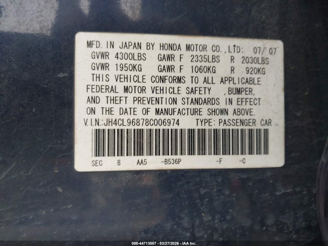 Продаж на аукціоні авто 2008 Acura Tsx, vin: JH4CL96878C006974, номер лоту: 44713507