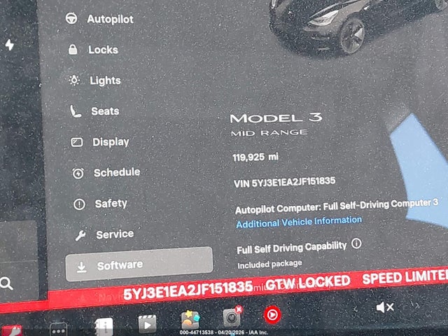 44713538 :رقم المزاد ، 5YJ3E1EA2JF151835 vin ، 2018 Tesla Model 3 Long Range/mid Range مزاد بيع