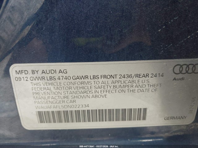 2013 AUDI A4 WAUAFAFL5DN022334 Photo 8
