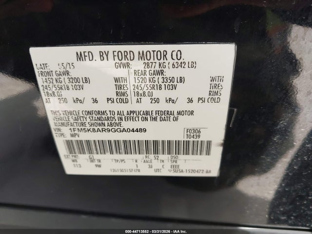 Aukcja sprzedaży 2016 Ford Utility Police Interceptor, vin: 1FM5K8AR9GGA04489, numer aukcji: 44713552