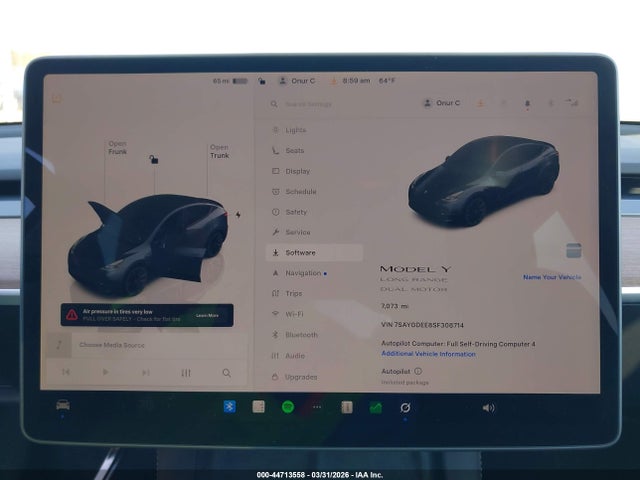 44713558 :رقم المزاد ، 7SAYGDEE8SF308714 vin ، 2025 Tesla Model Y Long Range Dual Motor All-wheel Drive مزاد بيع