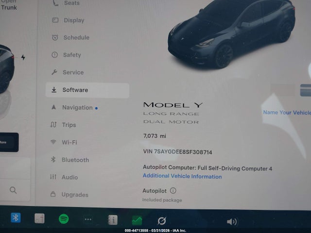 44713558 :رقم المزاد ، 7SAYGDEE8SF308714 vin ، 2025 Tesla Model Y Long Range Dual Motor All-wheel Drive مزاد بيع