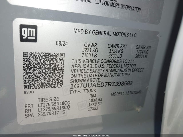 Aukcja sprzedaży 2024 Gmc Sierra 1500 4wd  Short Box Pro, vin: 1GTUUAED7RZ398582, numer aukcji: 44713579