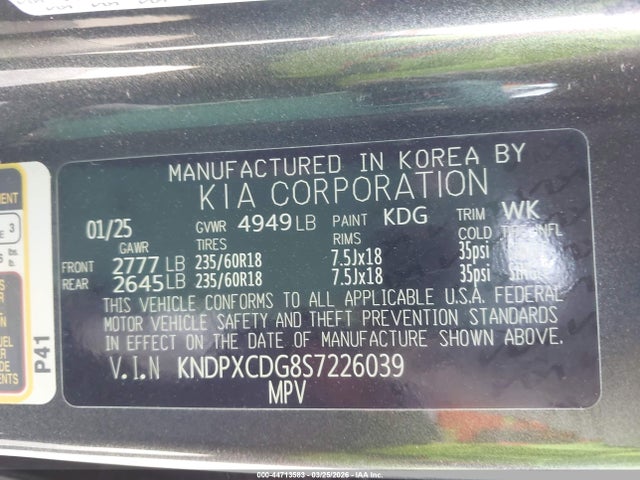 Aukcja sprzedaży 2025 Kia Sportage Hybrid Sx-prestige, vin: KNDPXCDG8S7226039, numer aukcji: 44713583