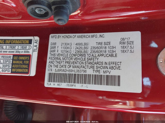 Honda CR-V EX 2017 5J6RW2H59HL063796 Image 9
