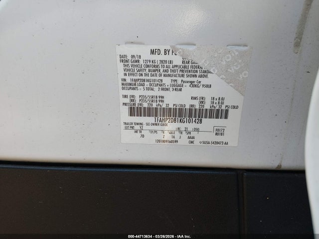 Продажа на аукционе авто 2019 Ford Taurus Se, vin: 1FAHP2D81KG101428, номер лота: 44713634