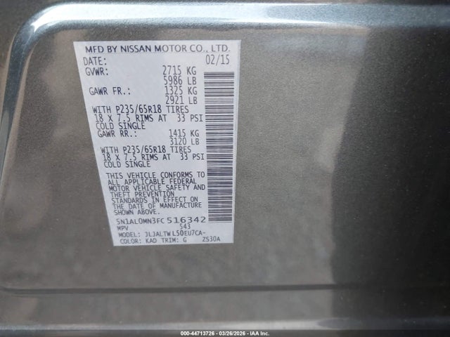 Продаж на аукціоні авто 2015 Infiniti Qx60, vin: 5N1AL0MN3FC516342, номер лоту: 44713726