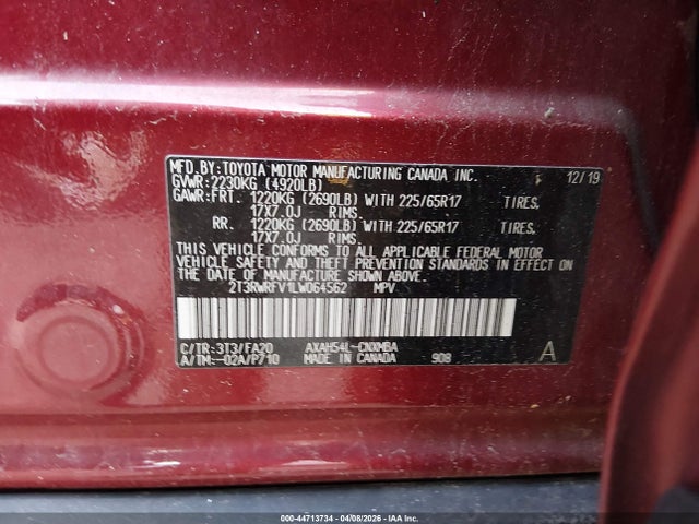 Продаж на аукціоні авто 2020 Toyota Rav4 Hybrid Xle, vin: 2T3RWRFV1LW064562, номер лоту: 44713734