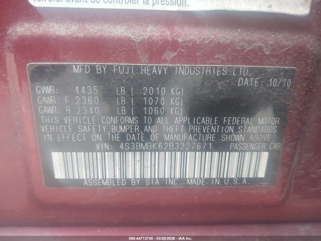 Продаж на аукціоні авто 2011 Subaru Legacy 2.5i Limited, vin: 4S3BMBK62B3227671, номер лоту: 44713740
