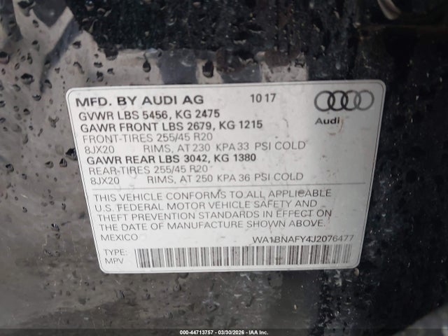 Продаж на аукціоні авто 2018 Audi Q5 2.0t Premium/2.0t Tech Premium, vin: WA1BNAFY4J2076477, номер лоту: 44713757