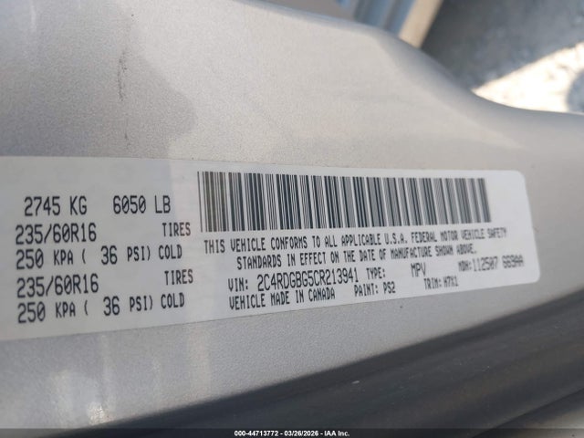 2012 Dodge Grand Caravan Se/avp მანქანა იყიდება აუქციონზე, vin: 2C4RDGBG5CR213941, აუქციონის ნომერი: 44713772