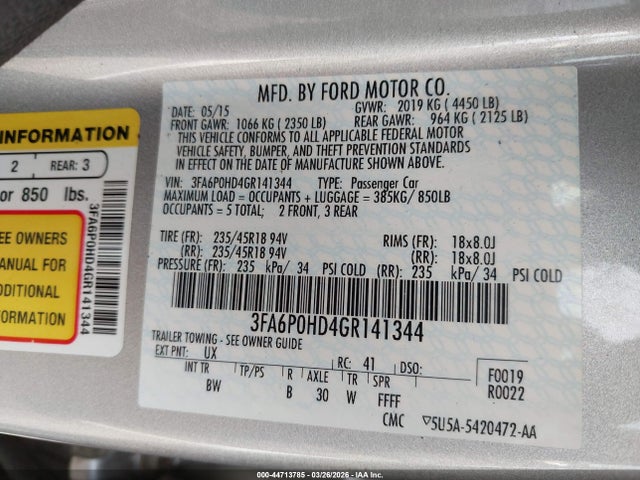 Ford FUSION SE 2016 3FA6P0HD4GR141344 Image 9
