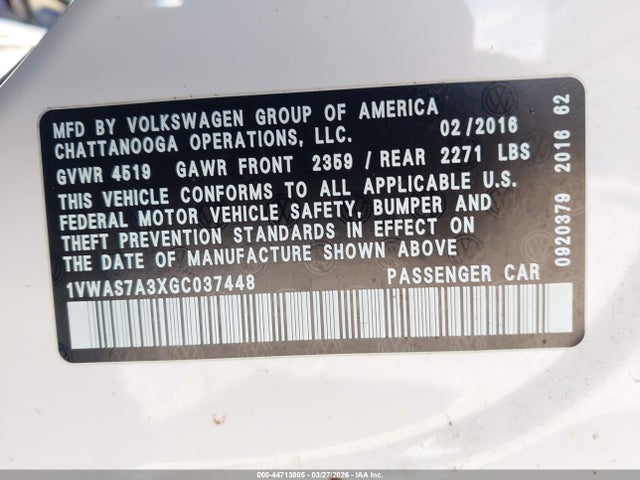 2016 VOLKSWAGEN PASSAT 1VWAS7A3XGC037448 Photo 8