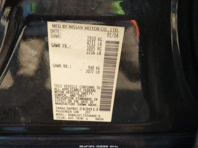 Aukcja sprzedaży 2014 Nissan Altima 2.5 Sv, vin: 1N4AL3AP8EC269013, numer aukcji: 44713810