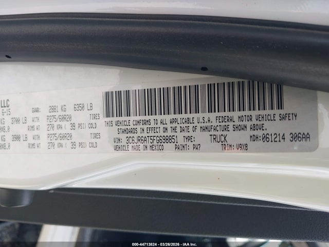 Продаж на аукціоні авто 2015 Ram 1500 Express, vin: 3C6JR6AT5FG698851, номер лоту: 44713824
