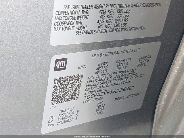 Продаж на аукціоні авто 2024 Chevrolet Silverado 1500 2wd  Short Bed Custom, vin: 1GCPABEKXRZ389482, номер лоту: 44713835