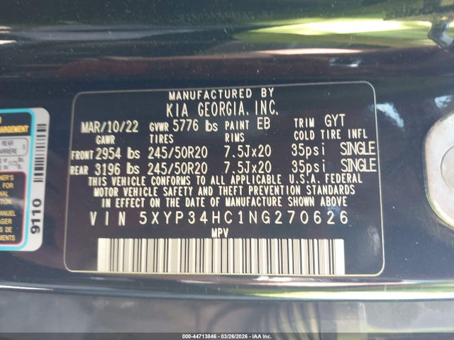 Продаж на аукціоні авто 2022 Kia Telluride Ex, vin: 5XYP34HC1NG270626, номер лоту: 44713846