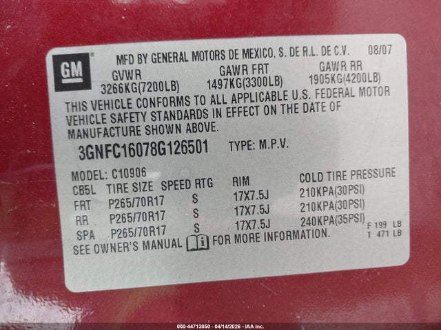 2008 CHEVROLET SUBURBAN 1500 3GNFC16078G126501 Photo 8