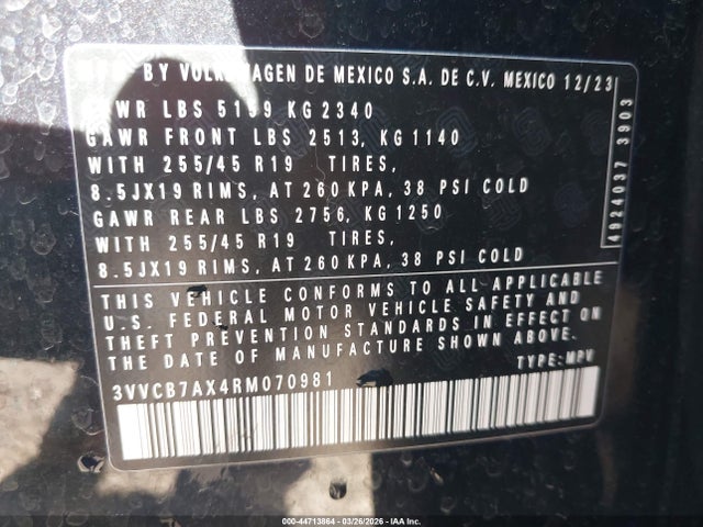 Aukcja sprzedaży 2024 Volkswagen Tiguan 2.0t Se R-line Black, vin: 3VVCB7AX4RM070981, numer aukcji: 44713864