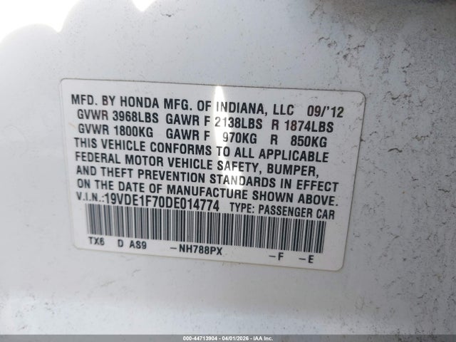 Продаж на аукціоні авто 2013 Acura Ilx 2.0l, vin: 19VDE1F70DE014774, номер лоту: 44713904