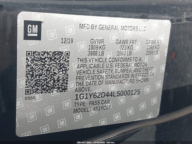 2020 CHEVROLET CORVETTE STINGRAY 1G1Y62D44L5000125 Photo 8