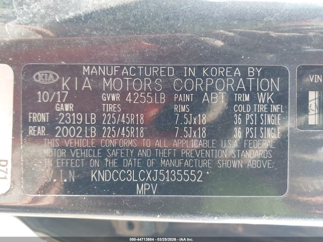 44713984 :رقم المزاد ، KNDCC3LCXJ5135552 vin ، 2018 Kia Niro Ex مزاد بيع