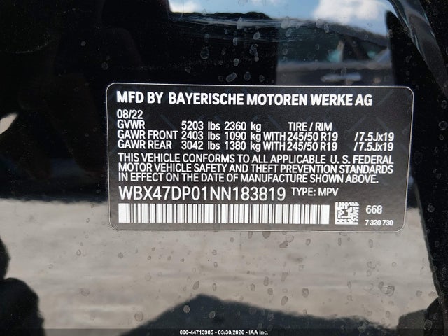 Продаж на аукціоні авто 2022 Bmw X3 Sdrive30i, vin: WBX47DP01NN183819, номер лоту: 44713985