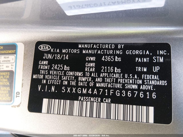5XXGM4A71FG367616 KIA Optima Lx