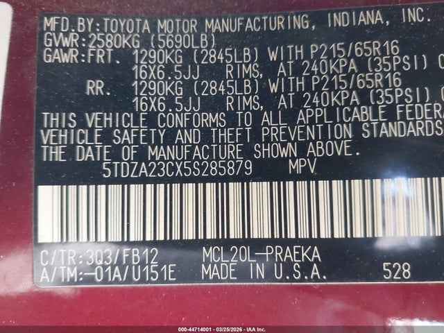 2005 TOYOTA SIENNA 5TDZA23CX5S285879 Photo 8