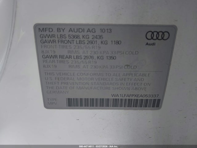 Aukcja sprzedaży 2014 Audi Q5 2.0t Premium, vin: WA1LFAFPXEA053337, numer aukcji: 44714011