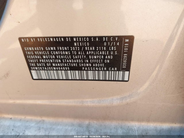 Продаж на аукціоні авто 2014 Volkswagen Jetta 2.0l S, vin: 3VW2K7AJXEM404895, номер лоту: 44714019
