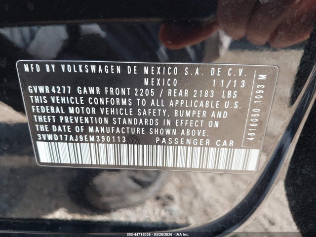 2014 Volkswagen Jetta 1.8t Se მანქანა იყიდება აუქციონზე, vin: 3VWD17AJ9EM390113, აუქციონის ნომერი: 44714026