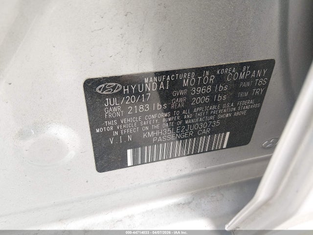 44714033 :رقم المزاد ، KMHH35LE2JU030735 vin ، 2018 Hyundai Elantra Gt مزاد بيع
