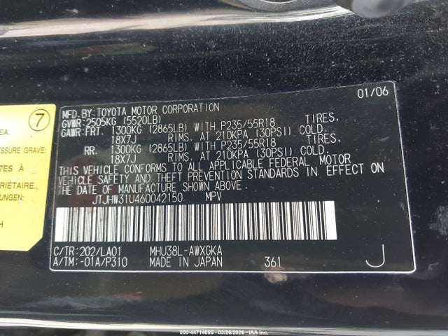 Aukcja sprzedaży 2006 Lexus Rx 400h, vin: JTJHW31U460042150, numer aukcji: 44714085