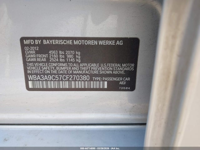 Продажа на аукционе авто 2012 Bmw 335i, vin: WBA3A9C57CF270380, номер лота: 44714095