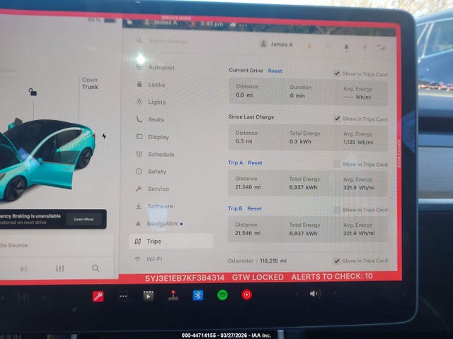 2019 Tesla Model 3 Long Range/performance მანქანა იყიდება აუქციონზე, vin: 5YJ3E1EB7KF384314, აუქციონის ნომერი: 44714155