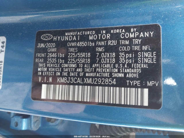 Aukcja sprzedaży 2021 Hyundai Tucson Sel, vin: KM8J3CALXMU292854, numer aukcji: 44714156