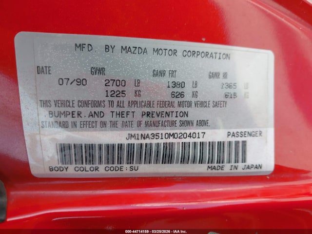 Aukcja sprzedaży 1991 Mazda Mx-5 Miata, vin: JM1NA3510M0204017, numer aukcji: 44714159