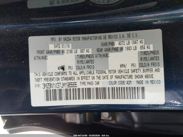 3MZBN1V37JM196565 Mazda Mazda3 Touring