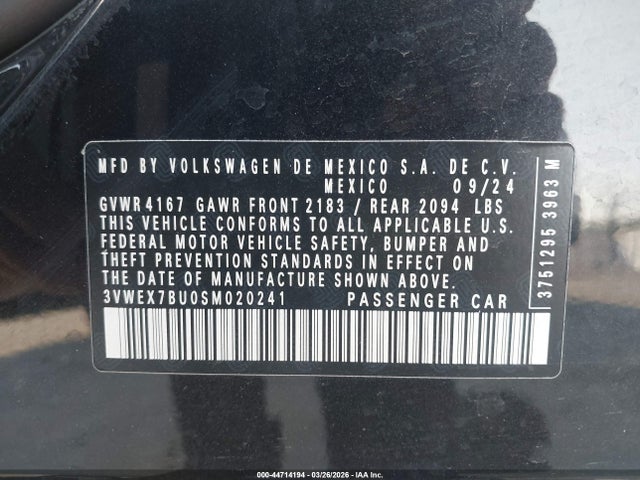 Aukcja sprzedaży 2025 Volkswagen Jetta 1.5t Se, vin: 3VWEX7BU0SM020241, numer aukcji: 44714194