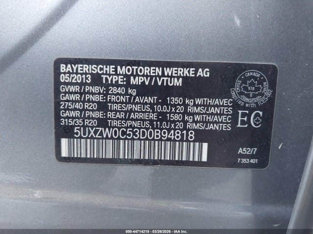 Продаж на аукціоні авто 2013 Bmw X5 Xdrive35d, vin: 5UXZW0C53D0B94818, номер лоту: 44714218