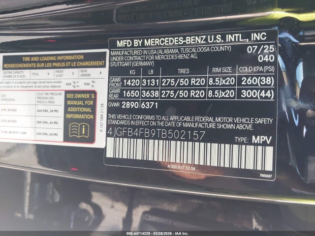 Продажа на аукционе авто 2026 Mercedes-benz Gle 350, vin: 4JGFB4FB9TB502157, номер лота: 44714229