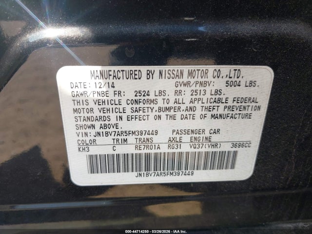Aukcja sprzedaży 2015 Infiniti Q50 Premium, vin: JN1BV7AR5FM397449, numer aukcji: 44714250