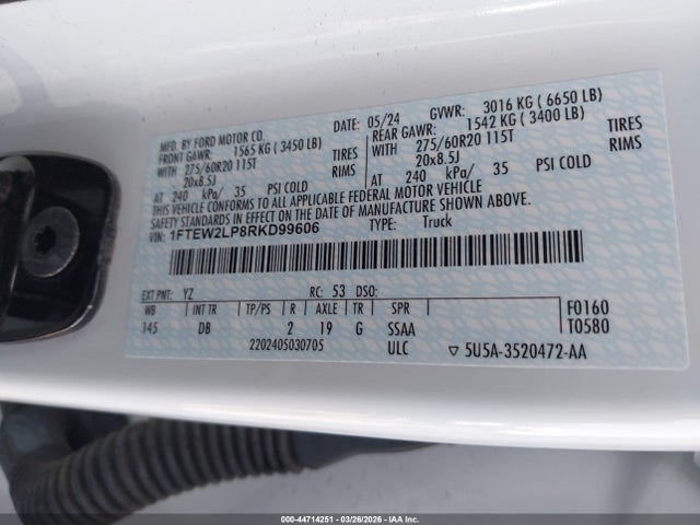 Aukcja sprzedaży 2024 Ford F-150 Stx, vin: 1FTEW2LP8RKD99606, numer aukcji: 44714251